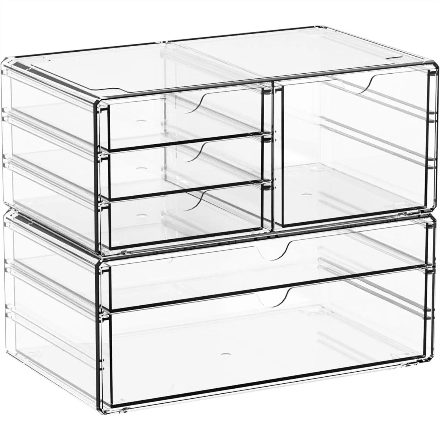 

2 Pack Acrylic Drawer Organizer with 6 Drawers, Stackable 11.1" Clear Storage for Vanity, Bathroom, Pantry, Office