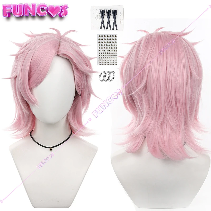 Anime WIND BREAKER Mitsuki Kiryu Cosplay Wig Short Pink Hair Hairpins Earrings Furin High School Bofurin's Vaisravana Unit Wig