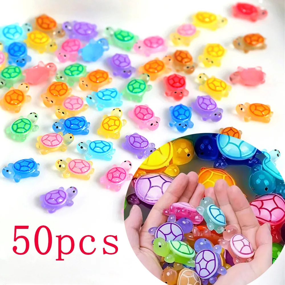 50Pcs Cute Mini Cartoon Luminous Turtle Nail Rhinestones Night Light Hand-painted Turtle Nail Charms DIY Craft Nail Decoration