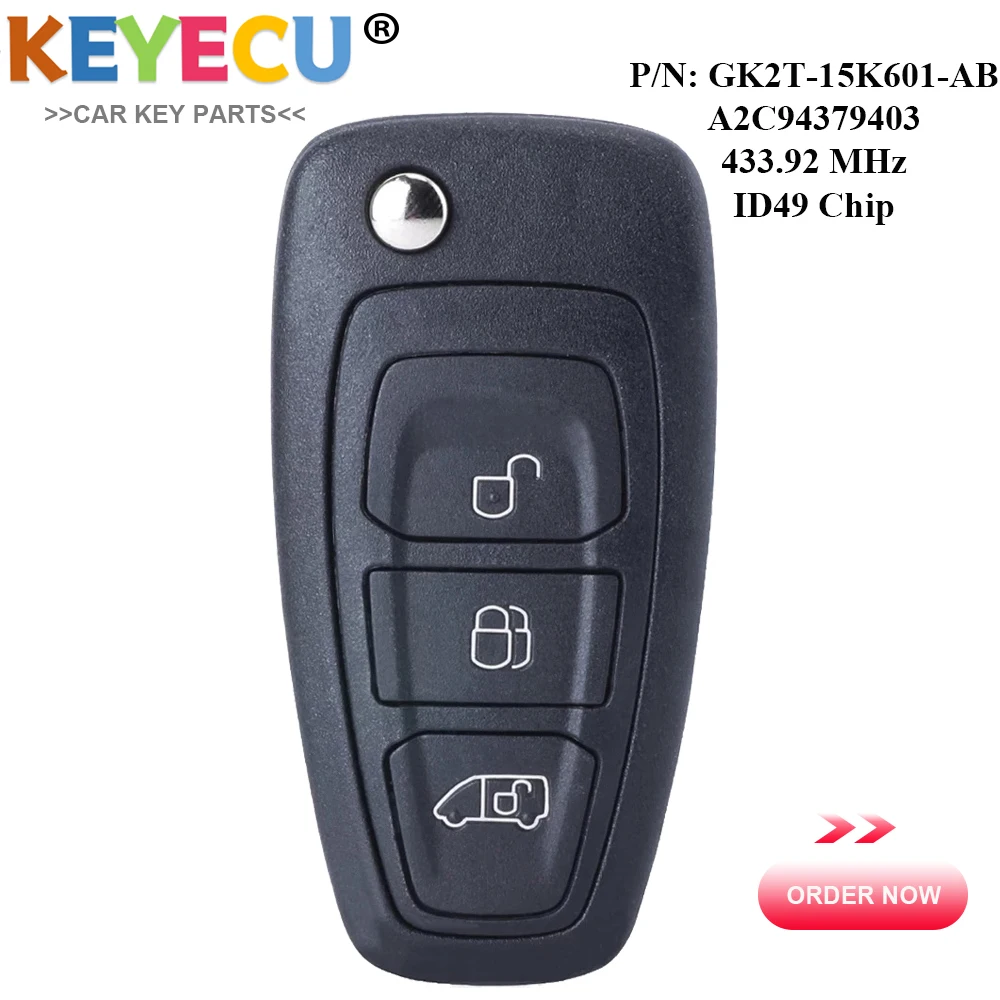 KEYECU  for  2016 2017 2018 2019 2020 Ford Transit / Custom Tourneo / Custom Remote Key Fob GK2T-15K601-AB 433.92MHz ID49 Chip