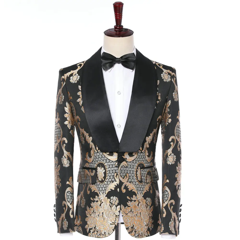 2 Pieces Floral Blazer Sets Men\'s Suit Single Breasted Shawl Lapel Wedding Tuxedo Jacket Pants Fashion Coat Slim Fit 2024