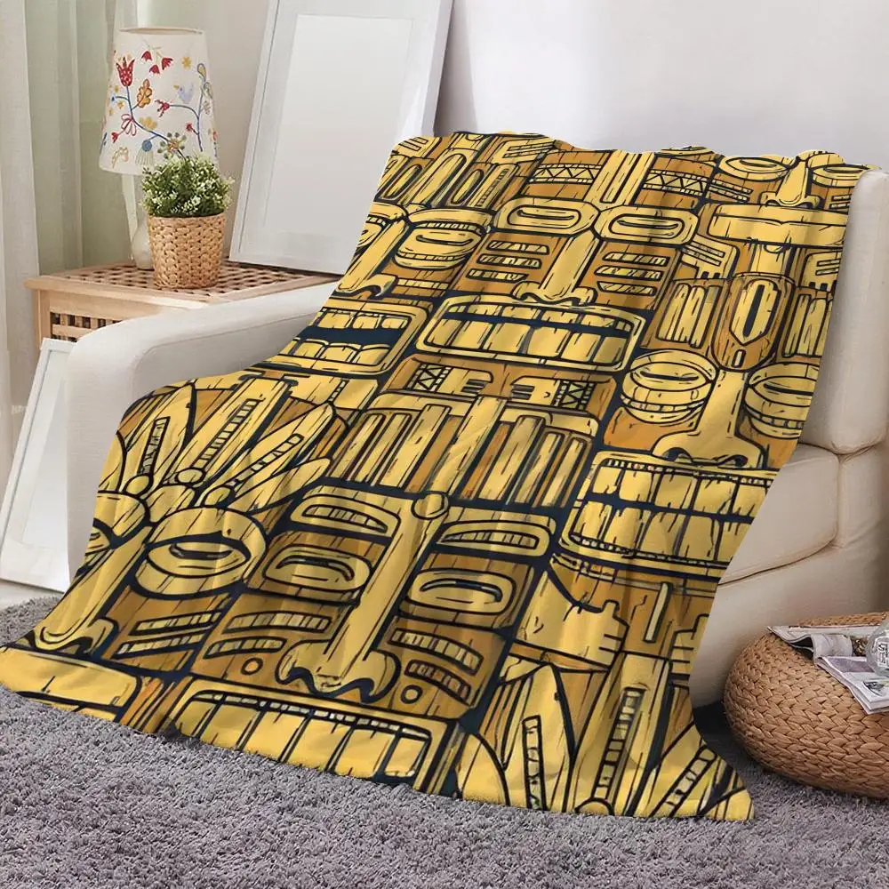 Tiki Mask Throw Soft Flannel Throw Blanket Lightweight Cooling Summer AC Nap Blanket for Sofa Bed Couch Travel