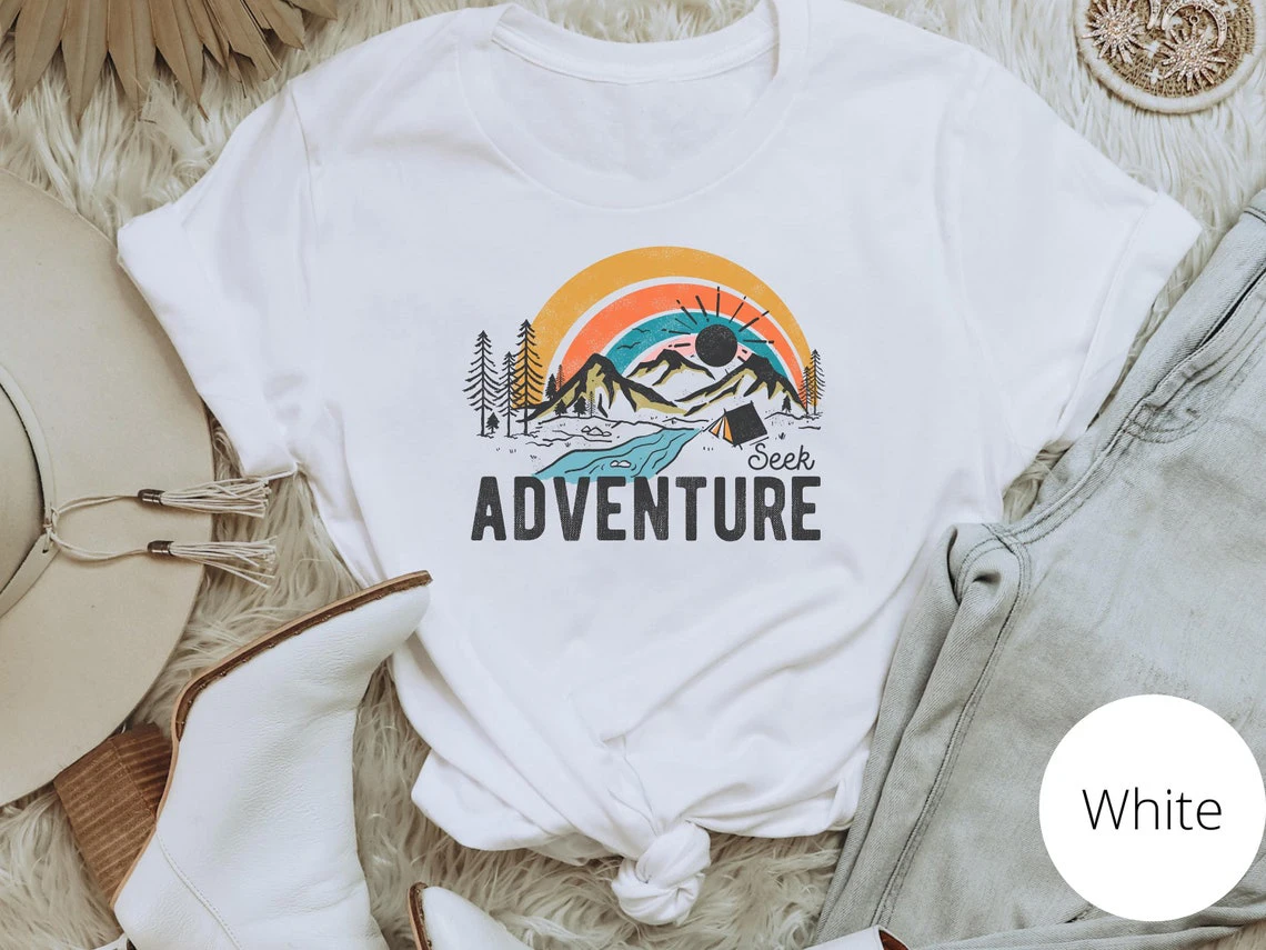 

colored Seek adventure tshirt vintage women graphic camping tee shirt