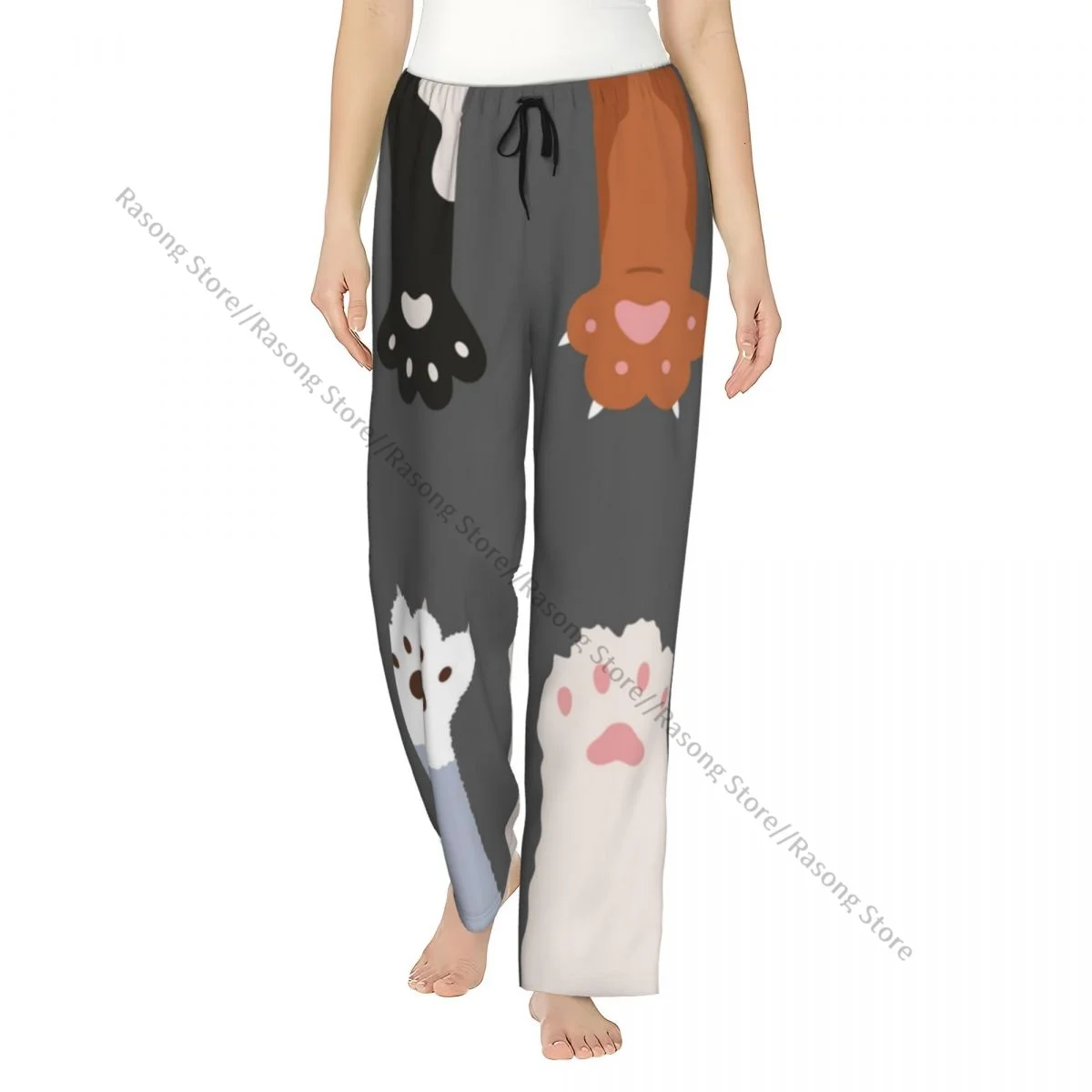 

Fluffy Cats Paws Women Sleep Pants Warm Flannel Lounge Pants for Winter Nights