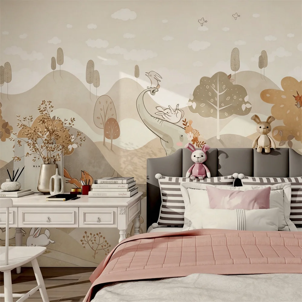 Custom Nordic bedroom Cartoon elephant wallpaper for children's room TV background cartoon animals wallpaper mural living room