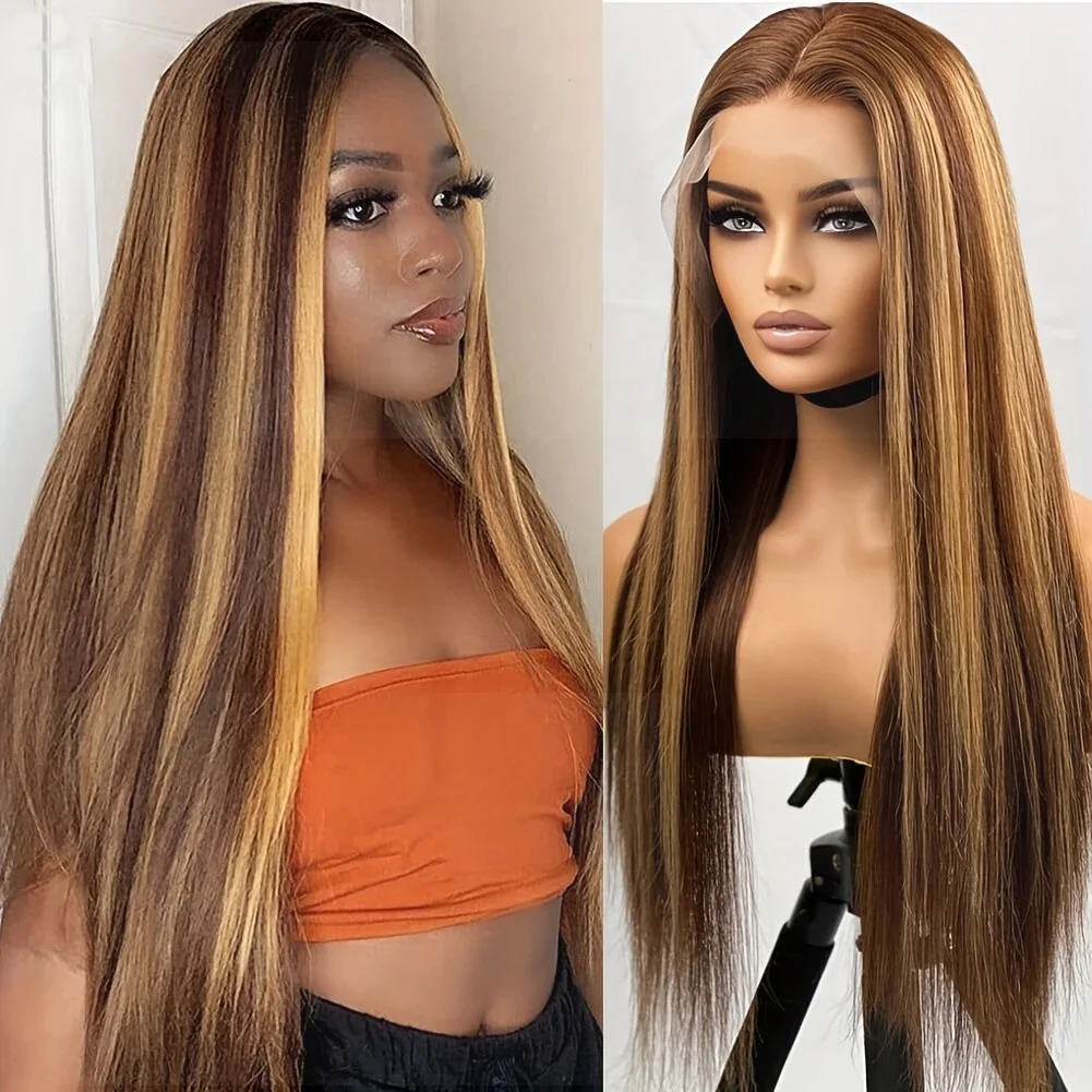 

Bone Straight Highlight Human Hair 13x6 Hd Lace Frontal Wigs Coroled 30 Inch Brazilian High Density Lace Front Wig For Women