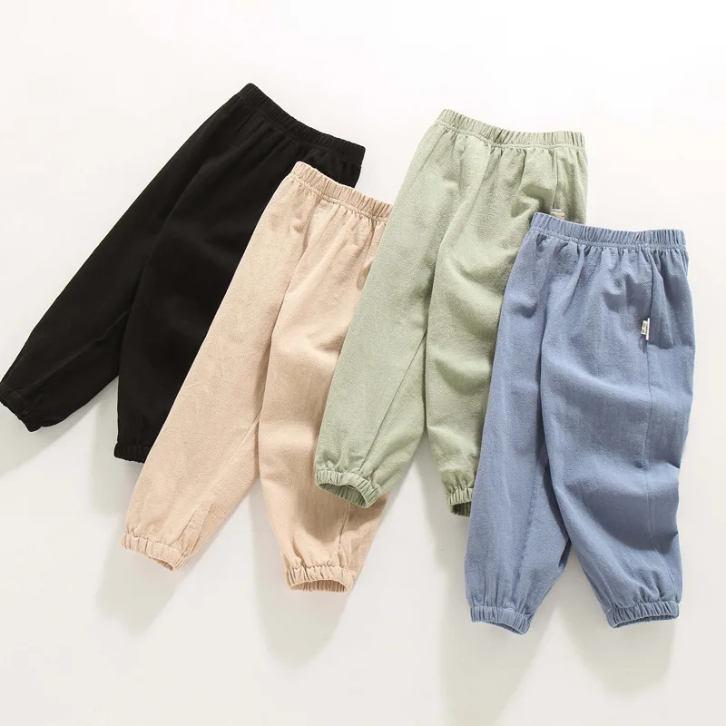 Pantalon anti-moustiques 2024 coton, couleur unie, pour enfants du primaire et du secondaire