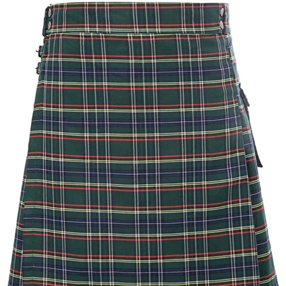Mens Fashion Scottish Style Kilt Plaid Pleated Skirt Linen Fabric Tartan Costume For Holiday Party Stage Dance Performance