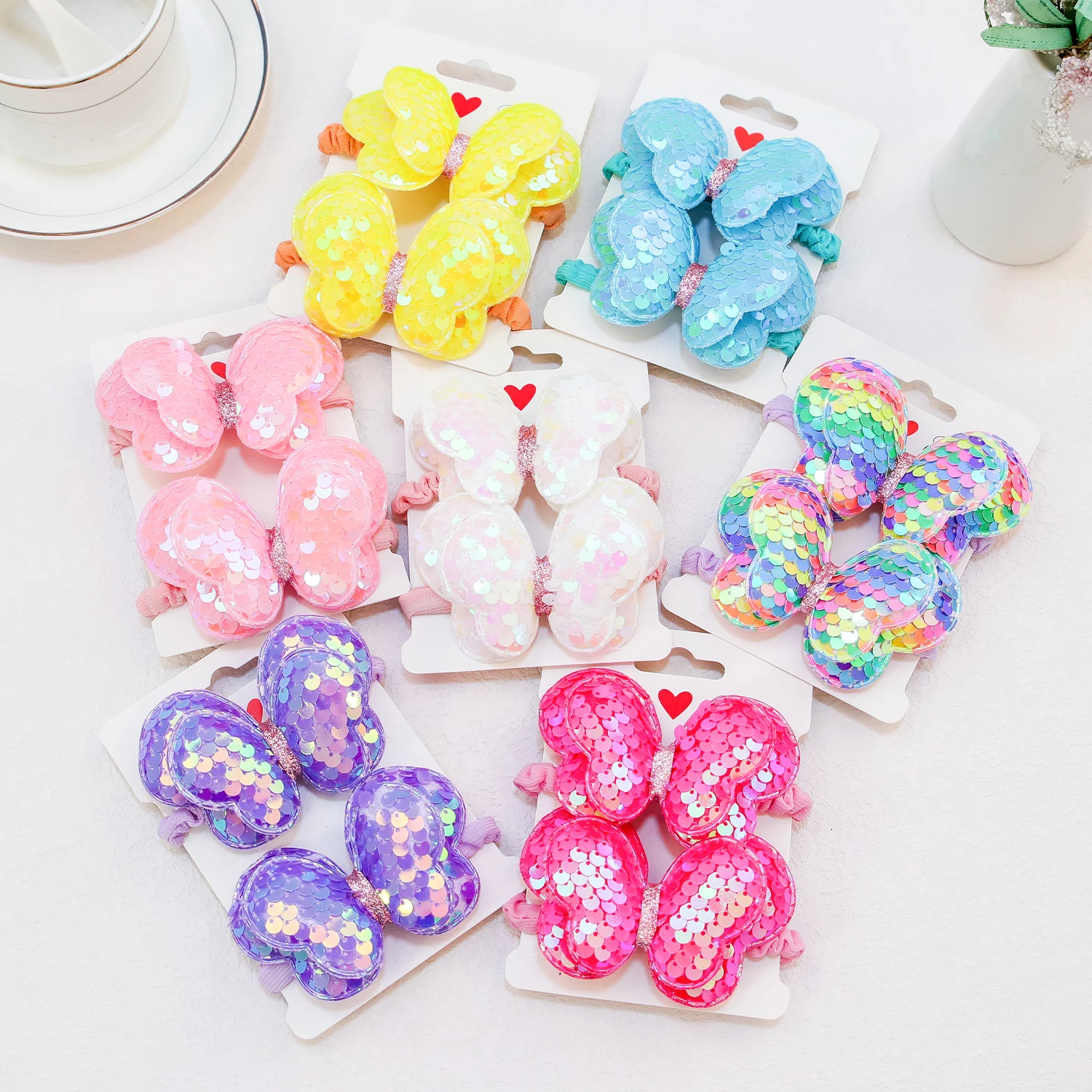 2PCS Girls Hair Bows Ties Children Butterfly Bows Hairbands Elastic Hair Bands Ponytail Holder Children Kids Hair Accessoreis