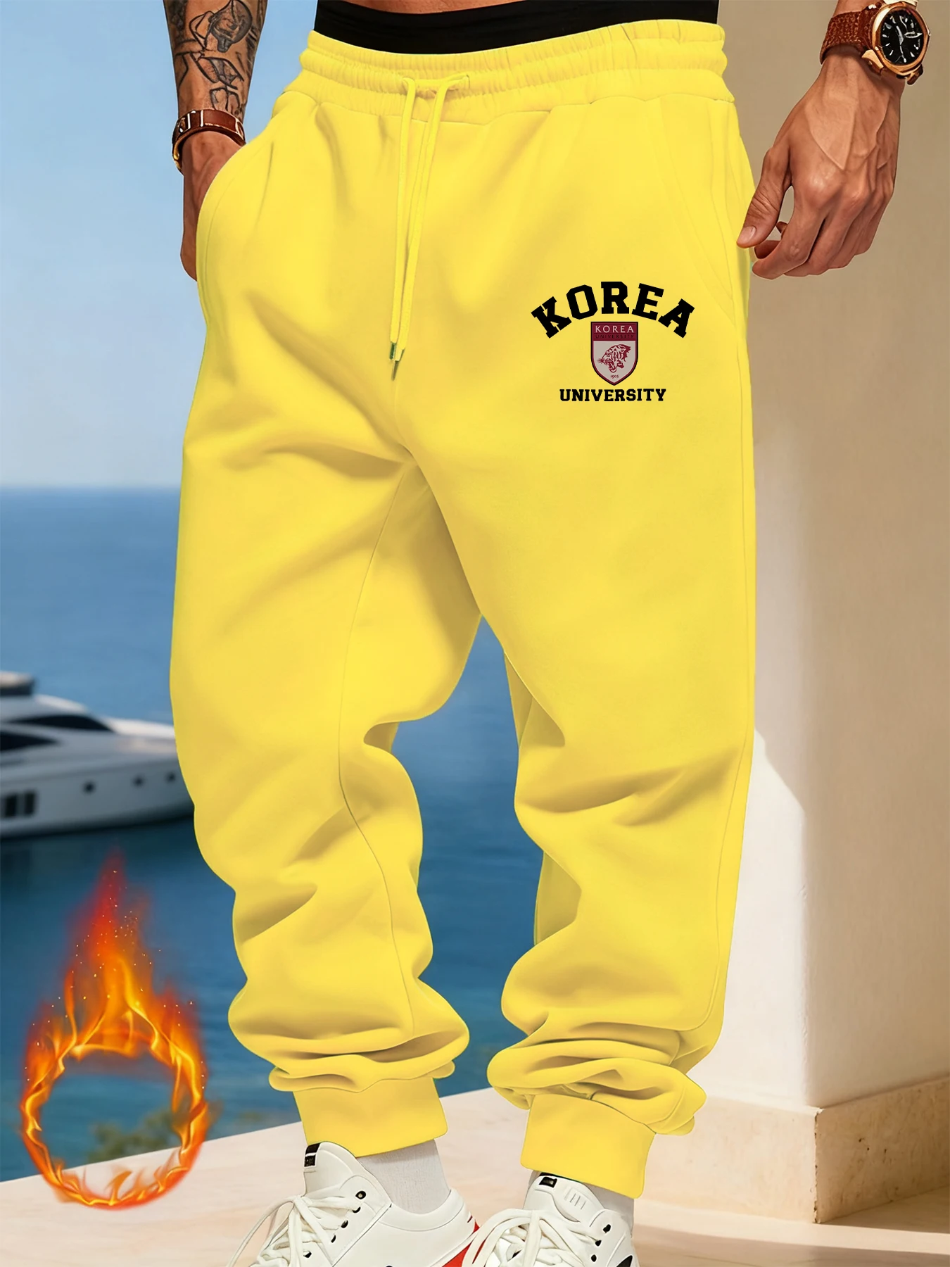 

Korea University Print Male Sweatpant Comfortable Pant Y2K Warm Britches Casual Street Long Pants Autumn Fashion Trousers