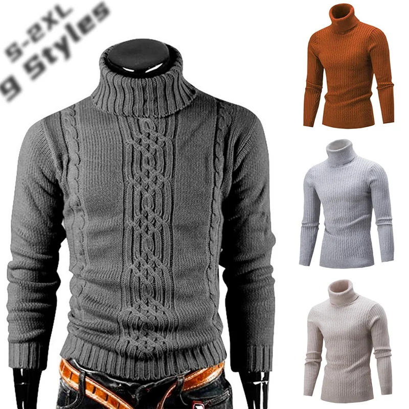 Autumn and Winter Men\'s Warm Sweater Long Sleeve Turtleneck Sweater Retro Knitted Sweater Pullover Sweater