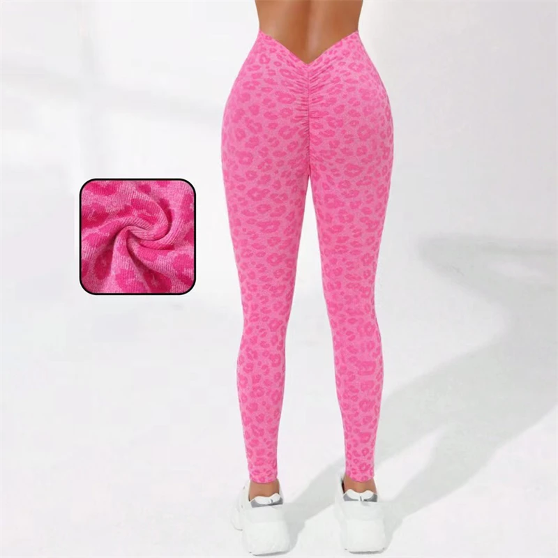 Workout Leggings For Women High Waisted Tummy Control Leopard Print V Back Scrunch Butt Seamless Yoga Pants