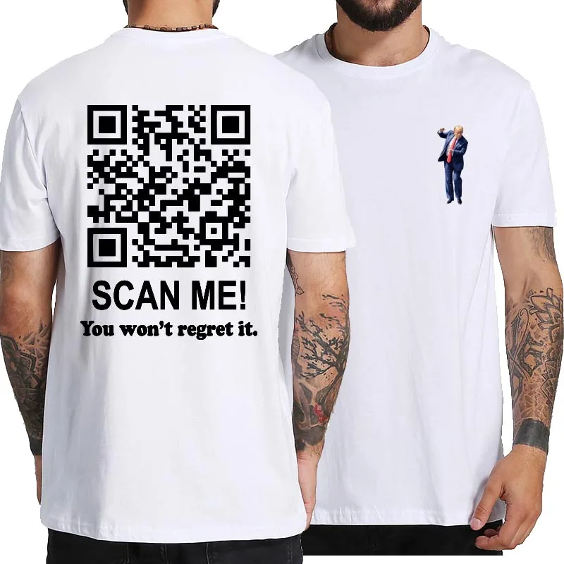 Trump Dance QR Code T Shirt Funny President Trump Dancing Code Meme Double Print T-shirts Soft 100% Cotton Unisex Tee Tops