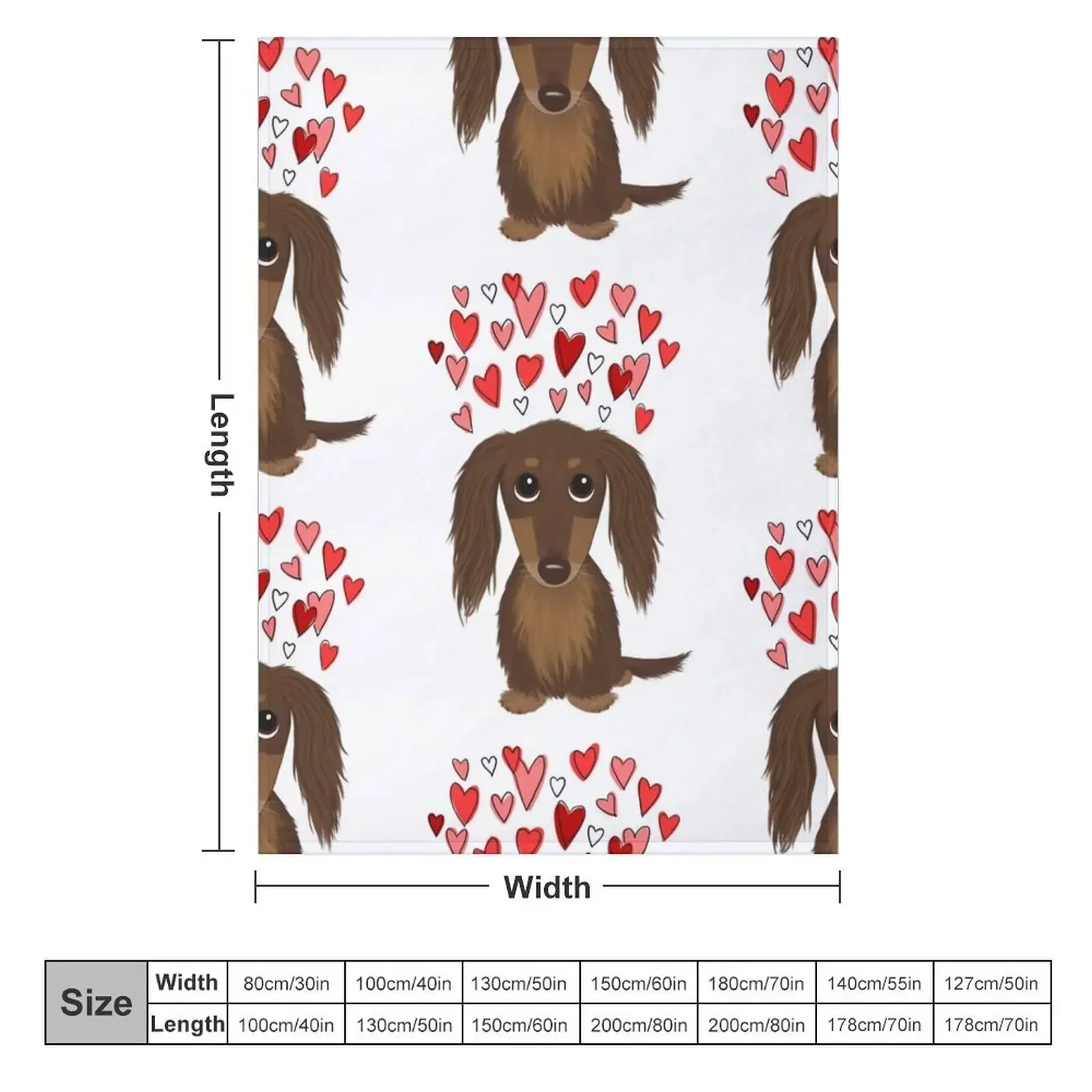 Hearts Dog Longhaired Chocolate Dachshund Cartoon Dog with Valentine Hearts Throw Blanket Quilt For Decorative Sofa Blankets