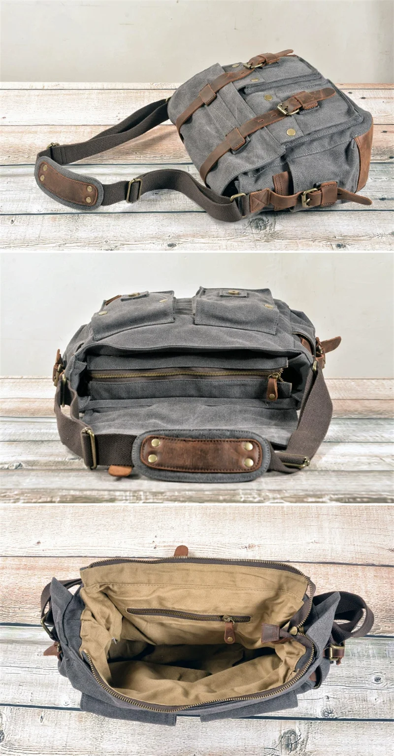 Nesitu High Quality A4 Vintage Canvas Genuine Leather Women Men Crossbody Travel Shoulder Messenger Bag I AM LEGEND M2138