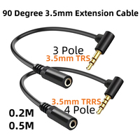 Headphone Extension Cable 90 Degree 3.5mm TRS/TRRS Male to Female Jack Audio Cord for PC MP3 Smartphone Tablet Speaker Earphone