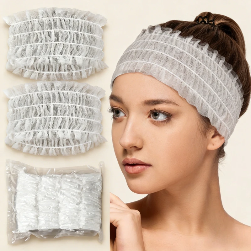 30-Piece Set of Disposable Spa Facial Headbands | Shower Caps, with Adjustable Elastic Headbands, Stretchy Non-facial Headbands