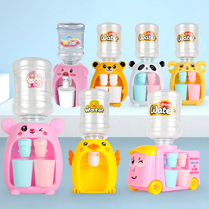 Children\'s Dual Mini Water Dispenser Toy with Cute Cup Kids Gift Water Juice Milk Drinking Simulation Cartoon Pig Kitchen Toy