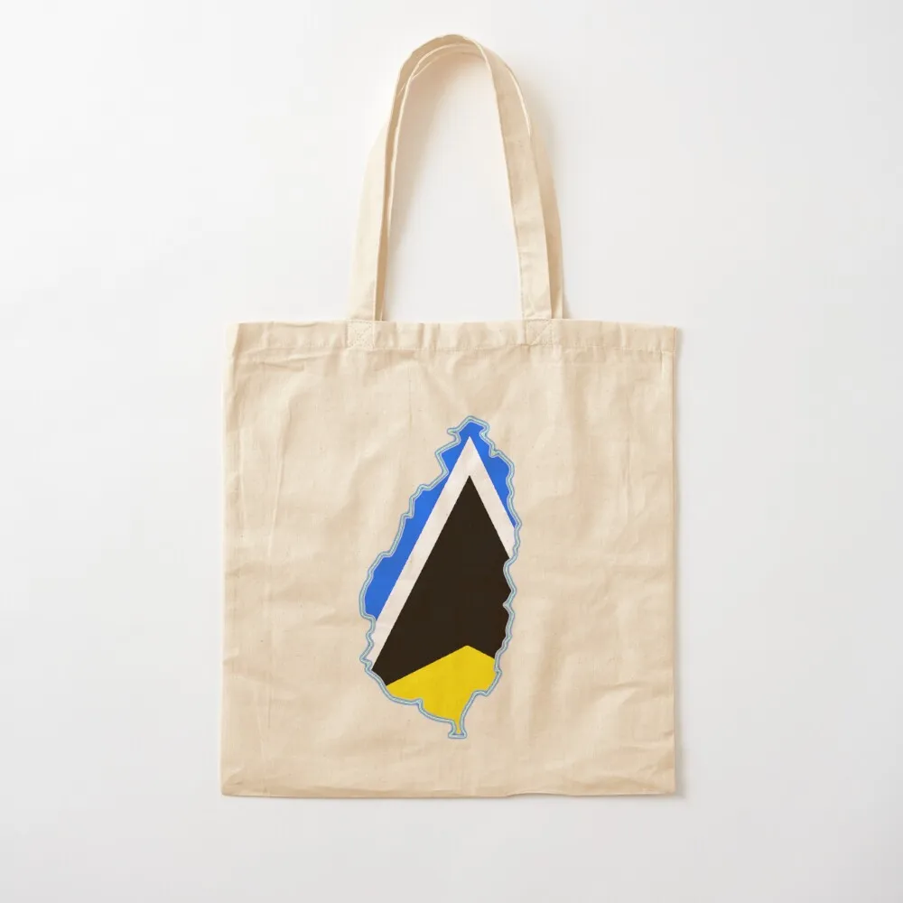 St Saint Lucia Map with St Lucia Flag Tote Bag reusable shopping bag Shopping bags Canvas Tote Bag