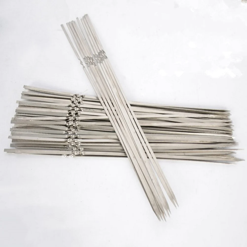 

50Pcs Thickened Stainless Steel Barbecue Skewers 45Cm Reusable Bbq Sticks Rust Free Heavy Duty for Outdoor Party Camping Grill