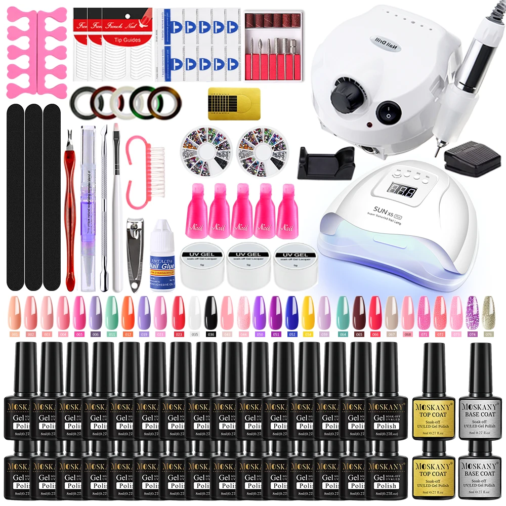 NOSKANY Manicure Set Professional Semi Permanent Nail Gel Polish Set With UV LED Lamp Nail Drill For Poly Nail Gel Kit