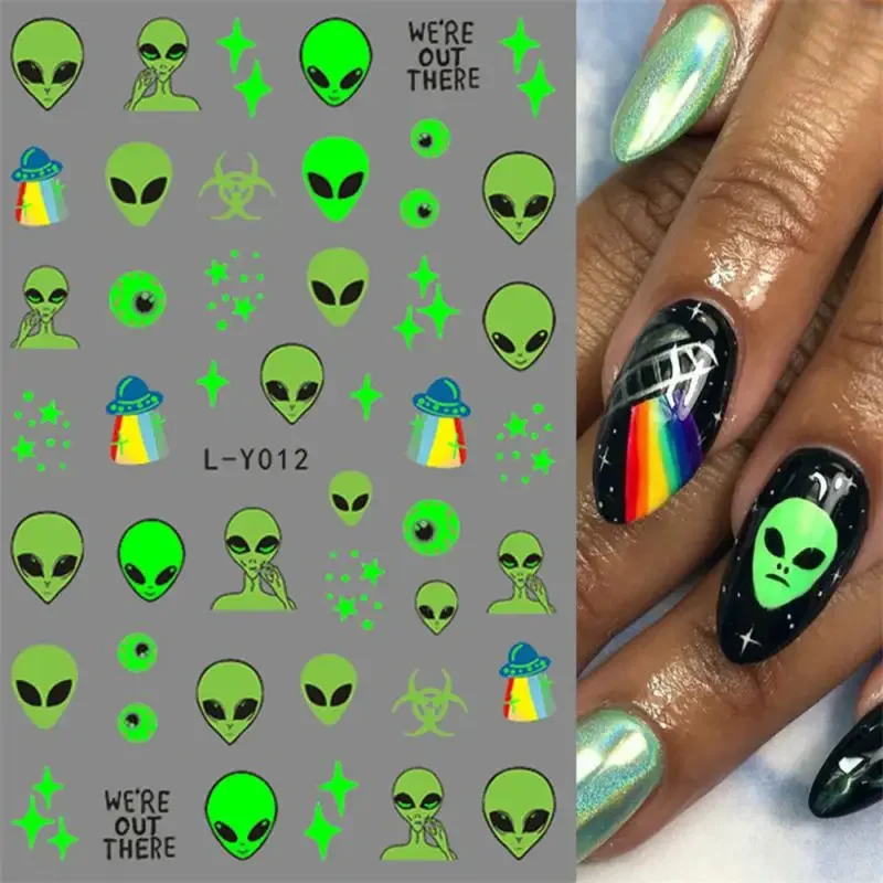 Nail Art Sticker Halloween 3D Glow Spider Web Art Stickers Fluorescentie Glow Nails Art Sliders Folie Tattoo Halloween Nail