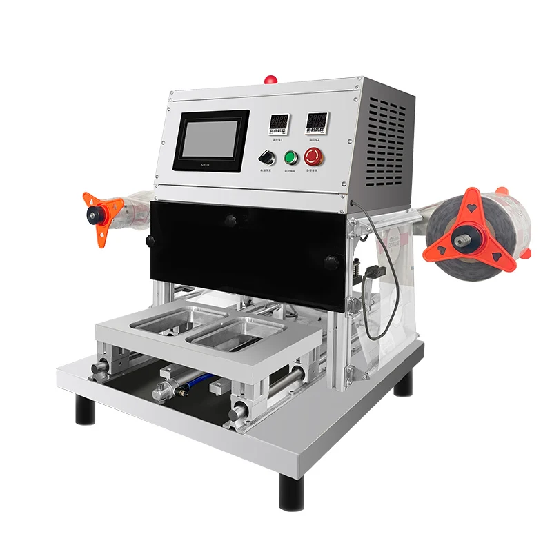 Máquina envasadora selladora de bandejas de mesa Máquina envasadora de plástico Thali Máquina selladora de bandejas en paquete de alimentos MAP