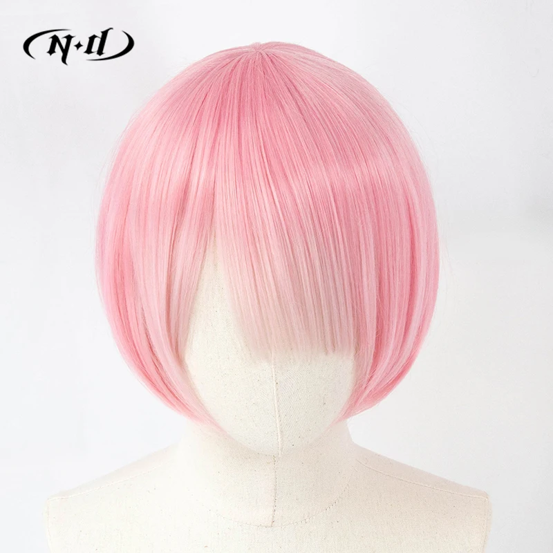 ND 램 렘 코스프레 가발 헤어피스 Re:Zero 애니메이션 코스프레 핑크 블루 헤어 가발 코믹콘 파티 코스어용 내열성 합성 섬유