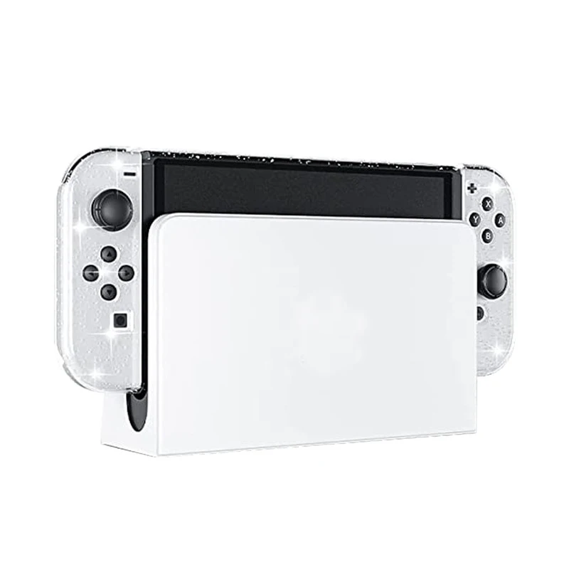 Capa dura com glitter transparente, capa transparente de cristal brilhante para nintendo switch oled ns joy-con controlador protetor de aperto de mão