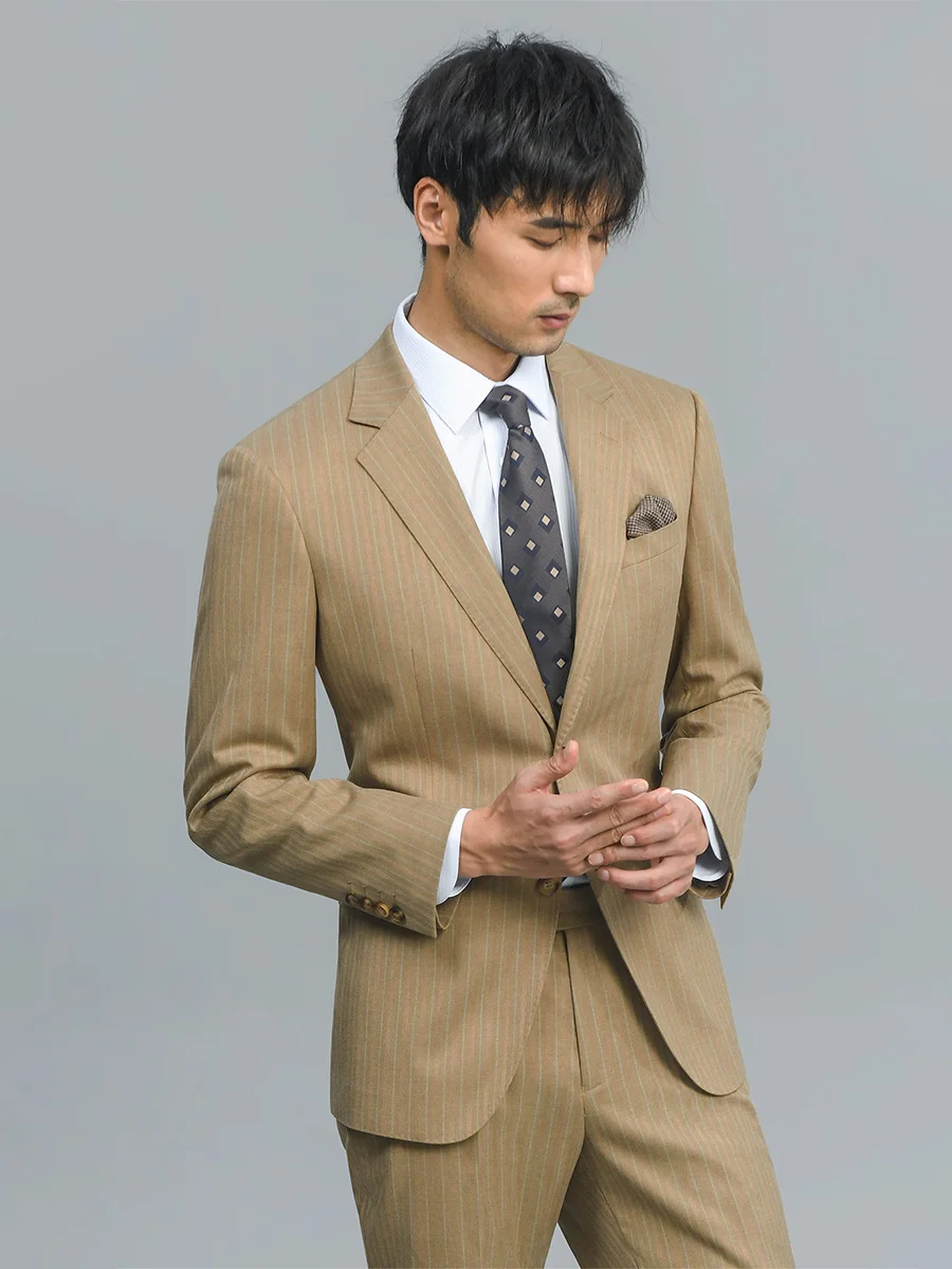 Men Suits Set Blazer Vest Pant Khaki Stripe Wedding Groom Fashion Wear Businessman Daily Suit 2022 Autumn Slim Fit Man Clothing