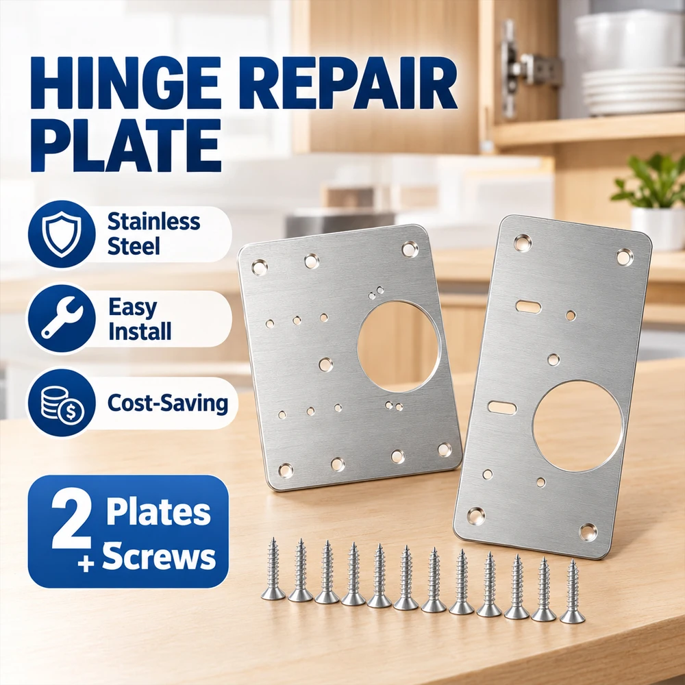 1-5Set Stainlesss Steel Mending Plates Brackets with Screws, Cabinet Hinge Repair Kit for Damaged Door Hole Fixing Hardware