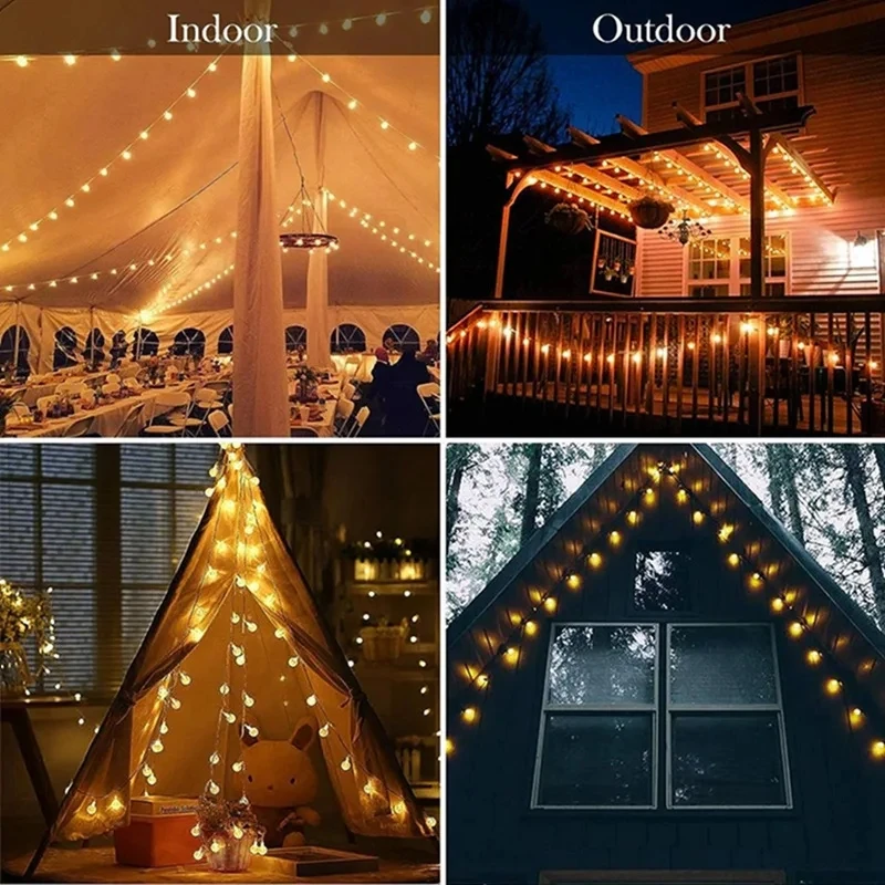 Crystal Ball Fairy String Lights Outdoor Waterproof Christmas Decoration Camping Fairy Garland Garden Party battery Operated