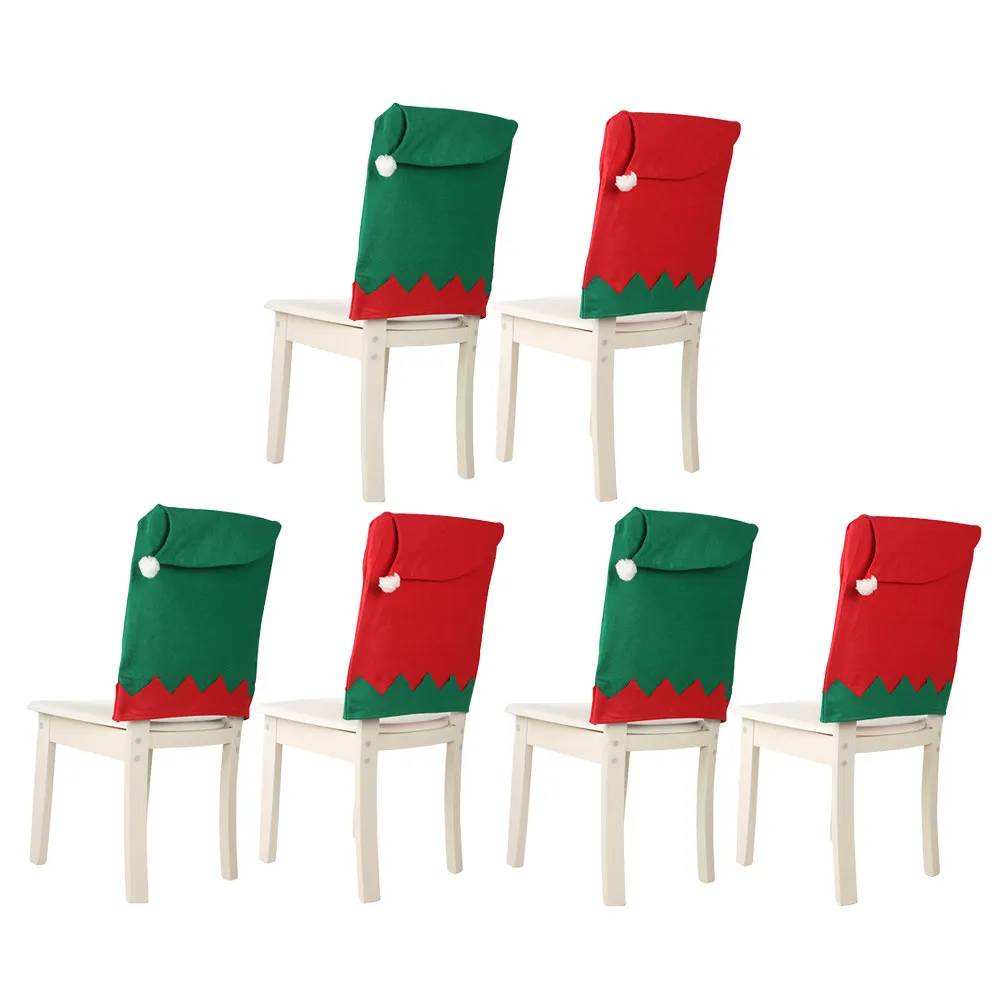 6Pcs Christmas Chair Covers Red Green Wrinkle Resistant Machine Washable Dining Chair Seat Slipcover Universal Fit Holiday Party