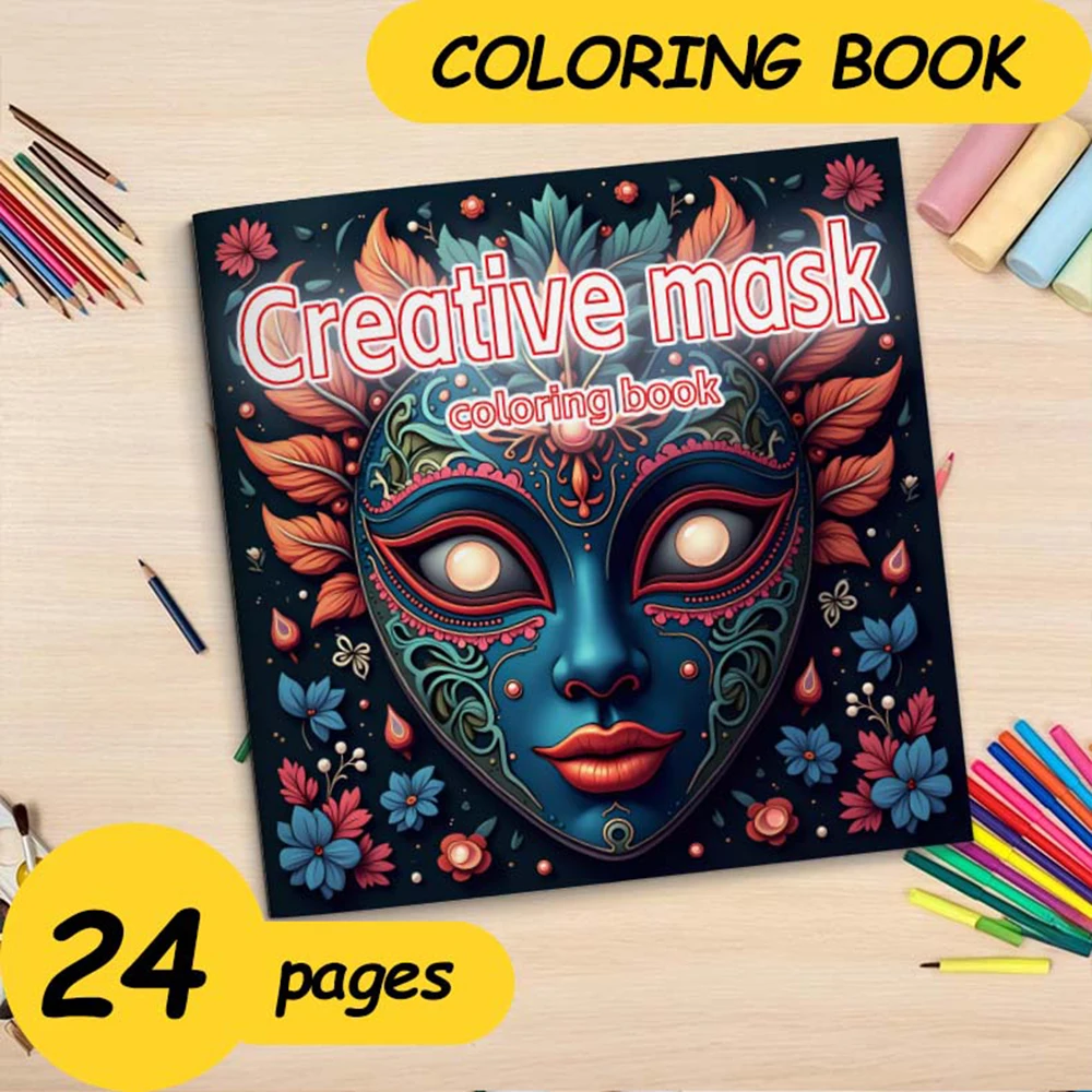 Creative Mask Coloring Book 24Page Adult Picture Book Gift For Birthday Party Relieve Stress Kill Time Graffiti Painting Drawing