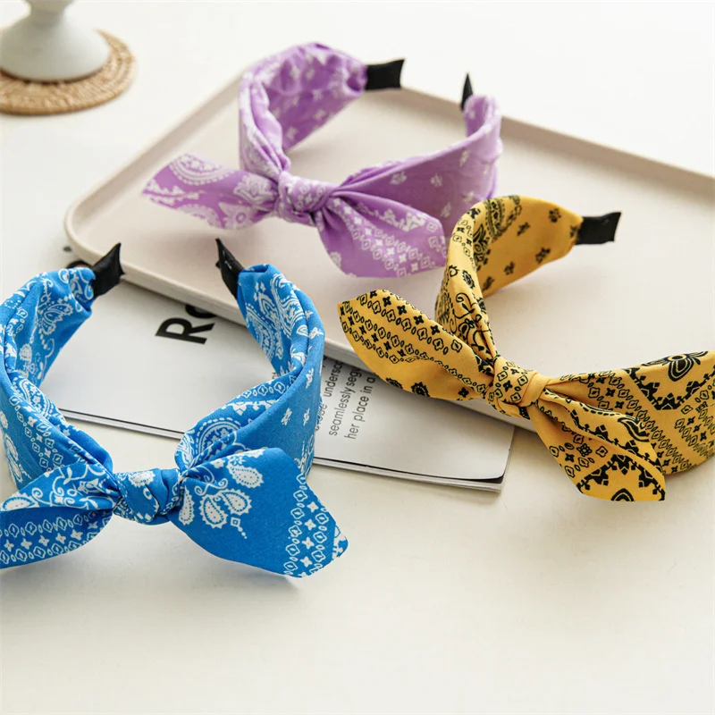 موضة بيزلي باندانا عقال للنساء أعلى معقود القوس العصابات لطيف أرنب الأذن عمامة حك رباط شعر إكسسوارات فتيات