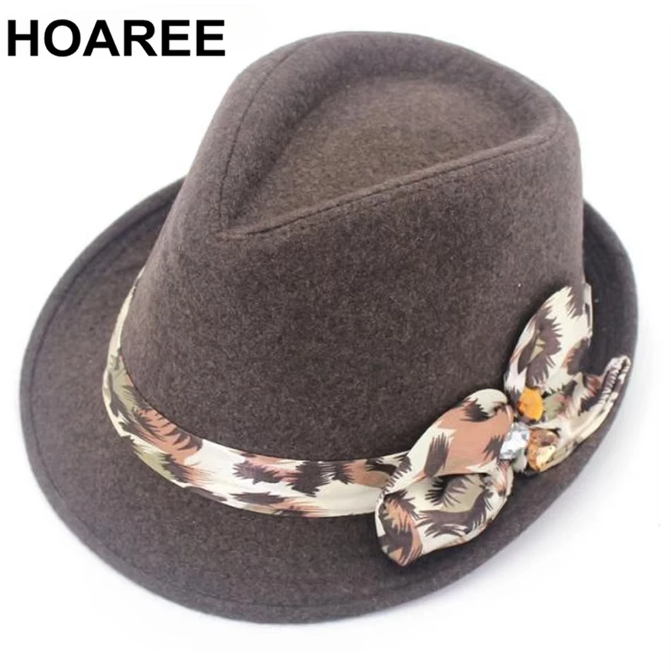 

HOAREE Coffee Women Fedora Hat with Floral Bow Classic Bow Wool Hat Felt Vintage Autumn Winter Jazz Hat Elegant Caps Red Gray
