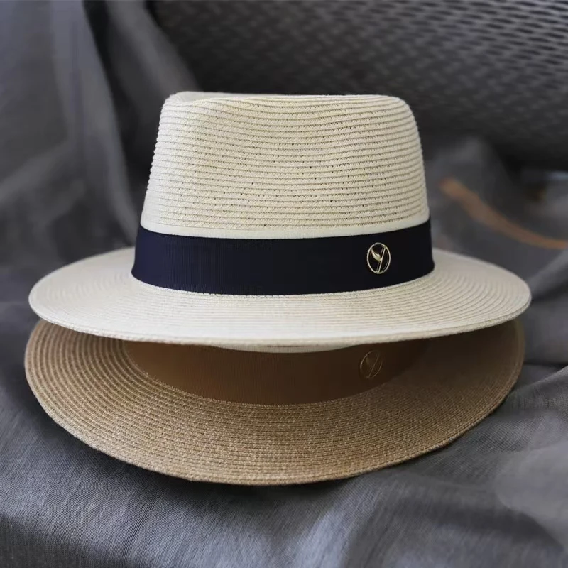 

SEABREEZE Panama Straw Fedora Hat Navy & Sky Blue Contrast - UPF50+ Wide Brim Beach Cap for Women/Men, Lightweight & Foldable