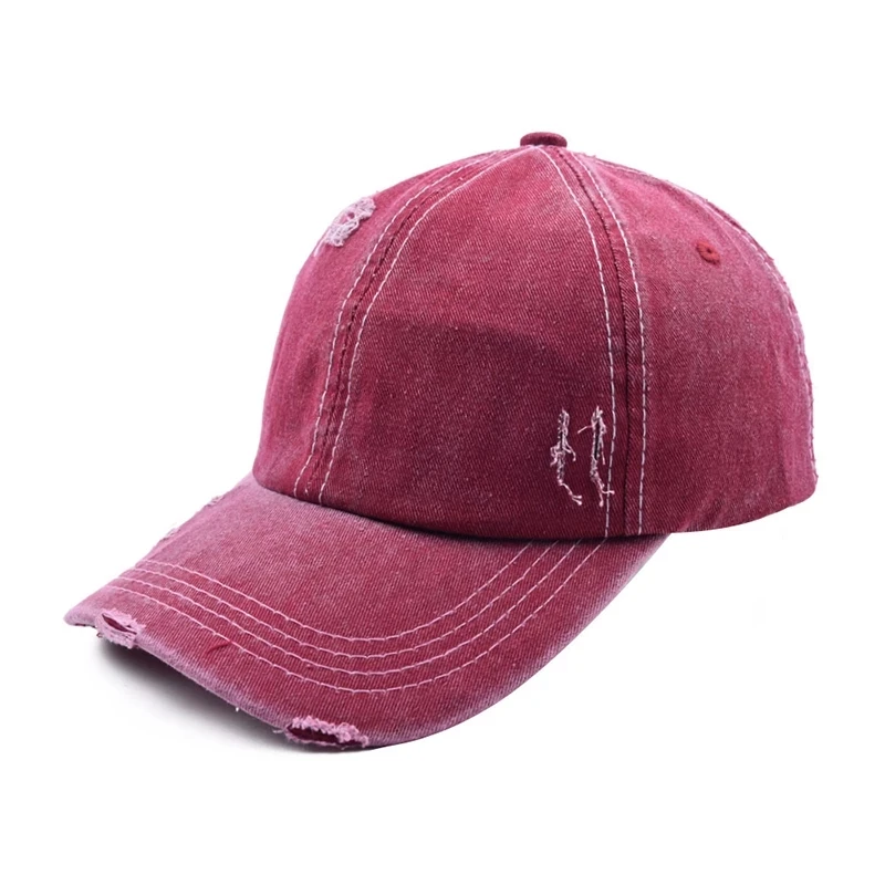 Logo personalizzato Unisex Vintage Washed Cotton Hole Distressed hat berretto da Baseball sportivo da uomo cappelli da papà regolabili cappello Snapback da donna