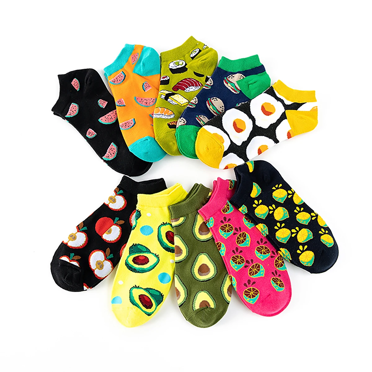 5 pairs of fun cartoon patterned round neck socks for children and teenagers, trendy socks made of cotton blend, breathable,