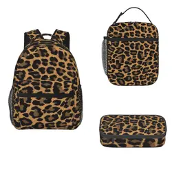 Wild Leopard Skin Pattern Backpacks Boys Girls Bookbag Students School Bags Cartoon Rucksack Lunch Bag Pen Bag Three-Piece Set