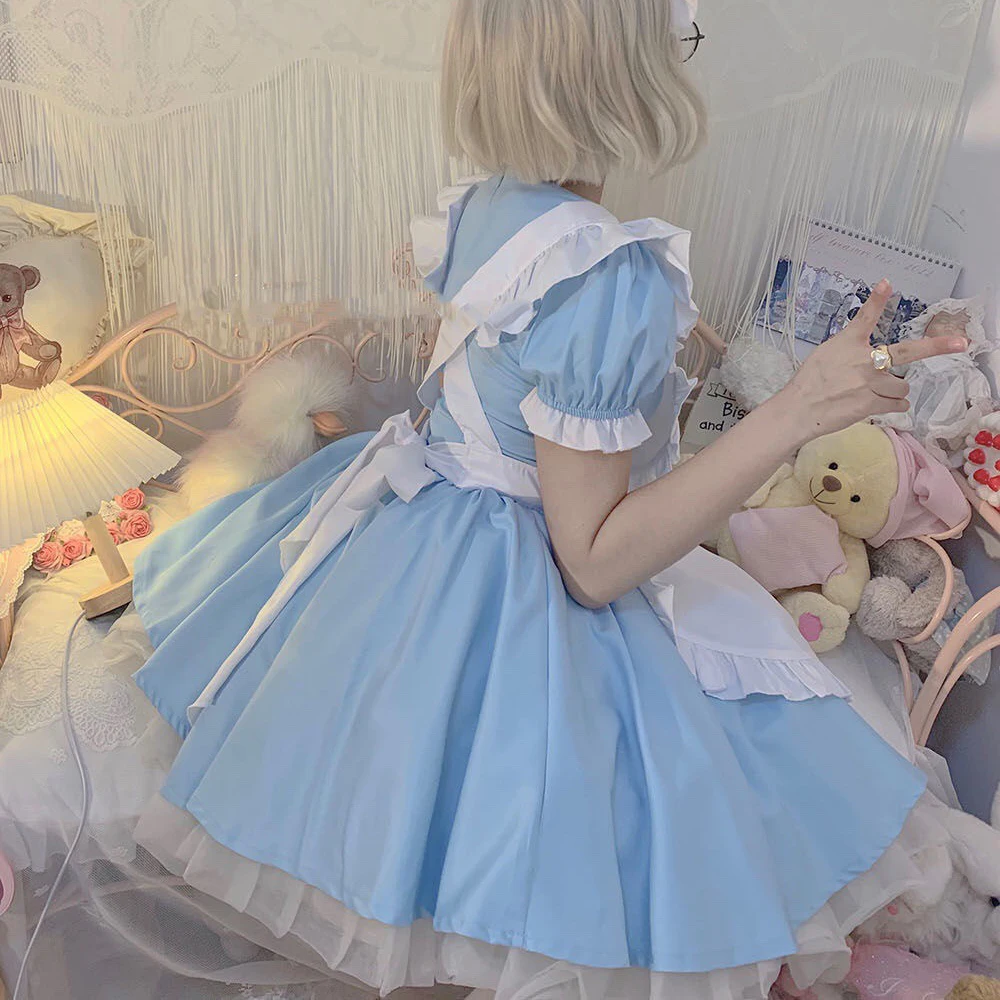 Lässig süß lolita Dienst mädchen Kleid blau niedlich Mädchen Frauen Uniform Prinzessin Kleider kawaii Cosplay Kostüm Netzwerk Anker Kleidung