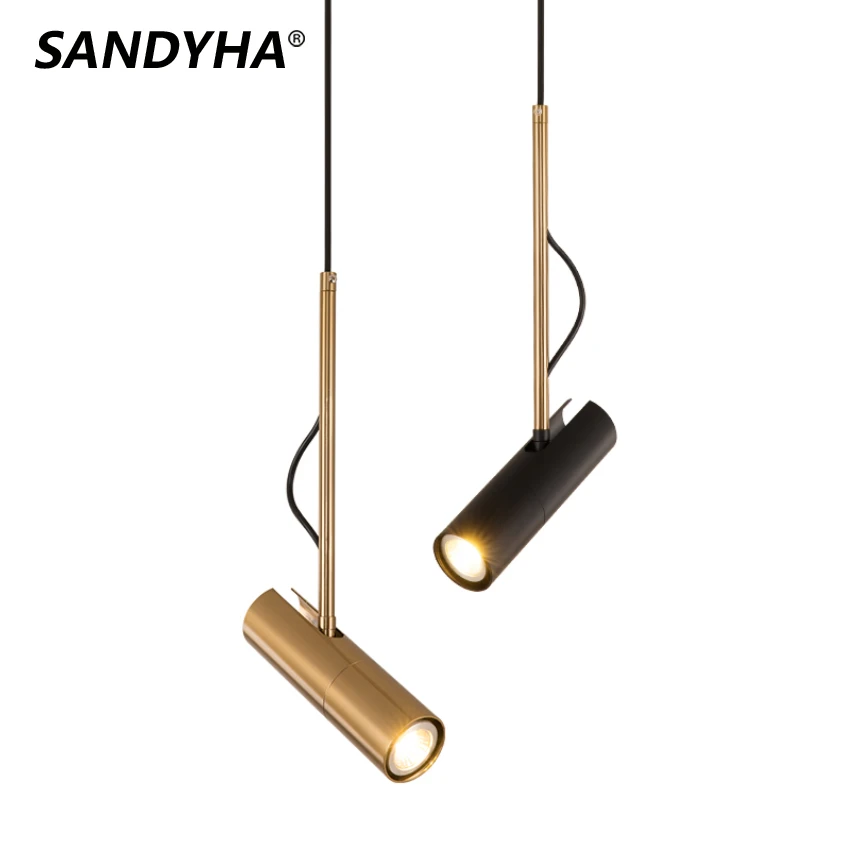 SANDYHA Nordic Modern Pendant Lights Long Cylinder Pipe LED Chandeliers Fixtures for Dining Living Room Iron Hanging Lamps GU10