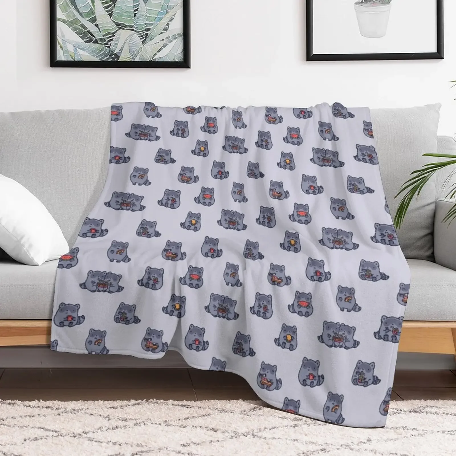 Cute raccoons eating food pattern Throw Blanket Thermal Summer Beddings Soft Plush Plaid blankets ands Blankets