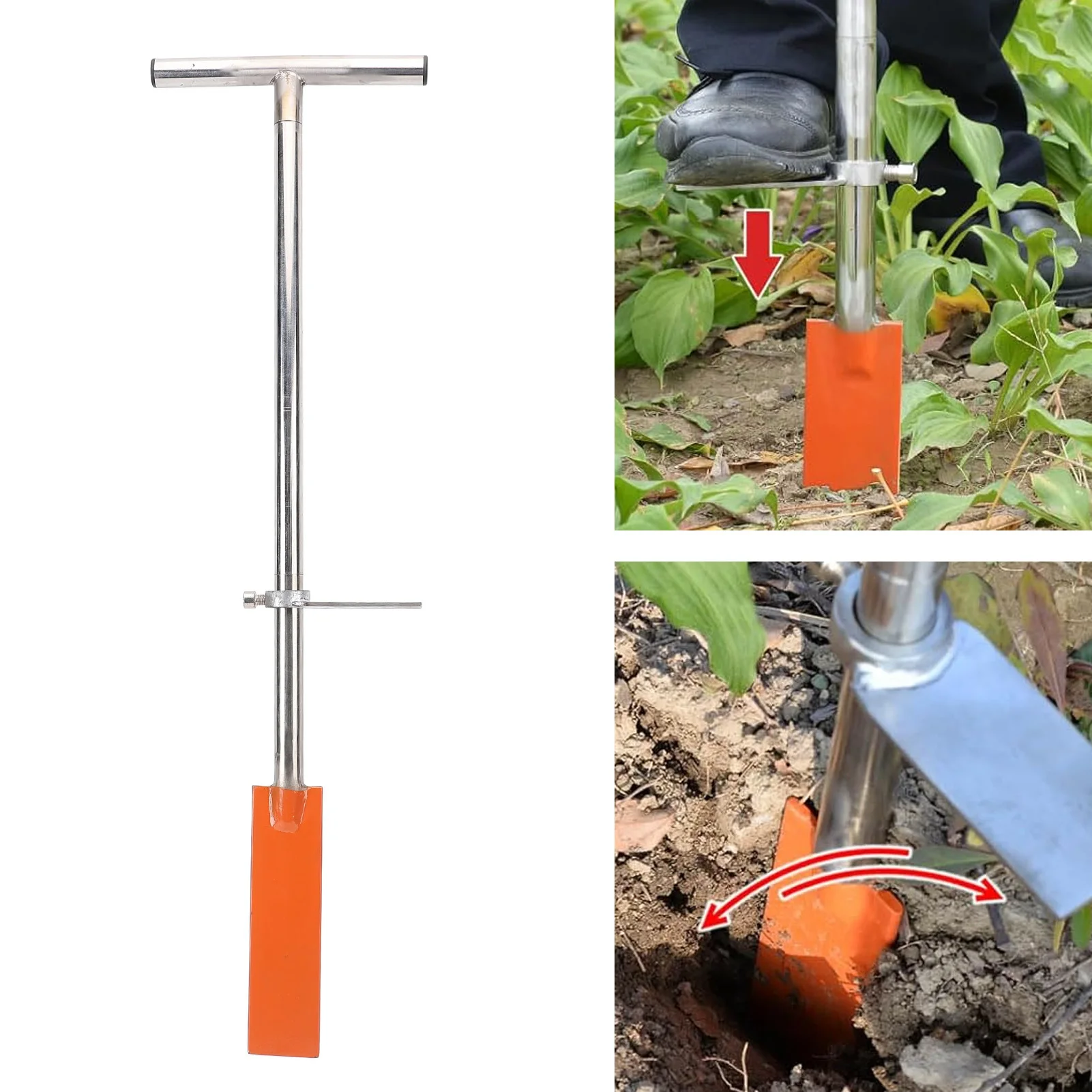 

Лопата-лопата для посадки Dibble Bar с ножной педалью Лопата-лопата из нержавеющей стали с Т-образной ручкой для копания, пересадки, садоводства