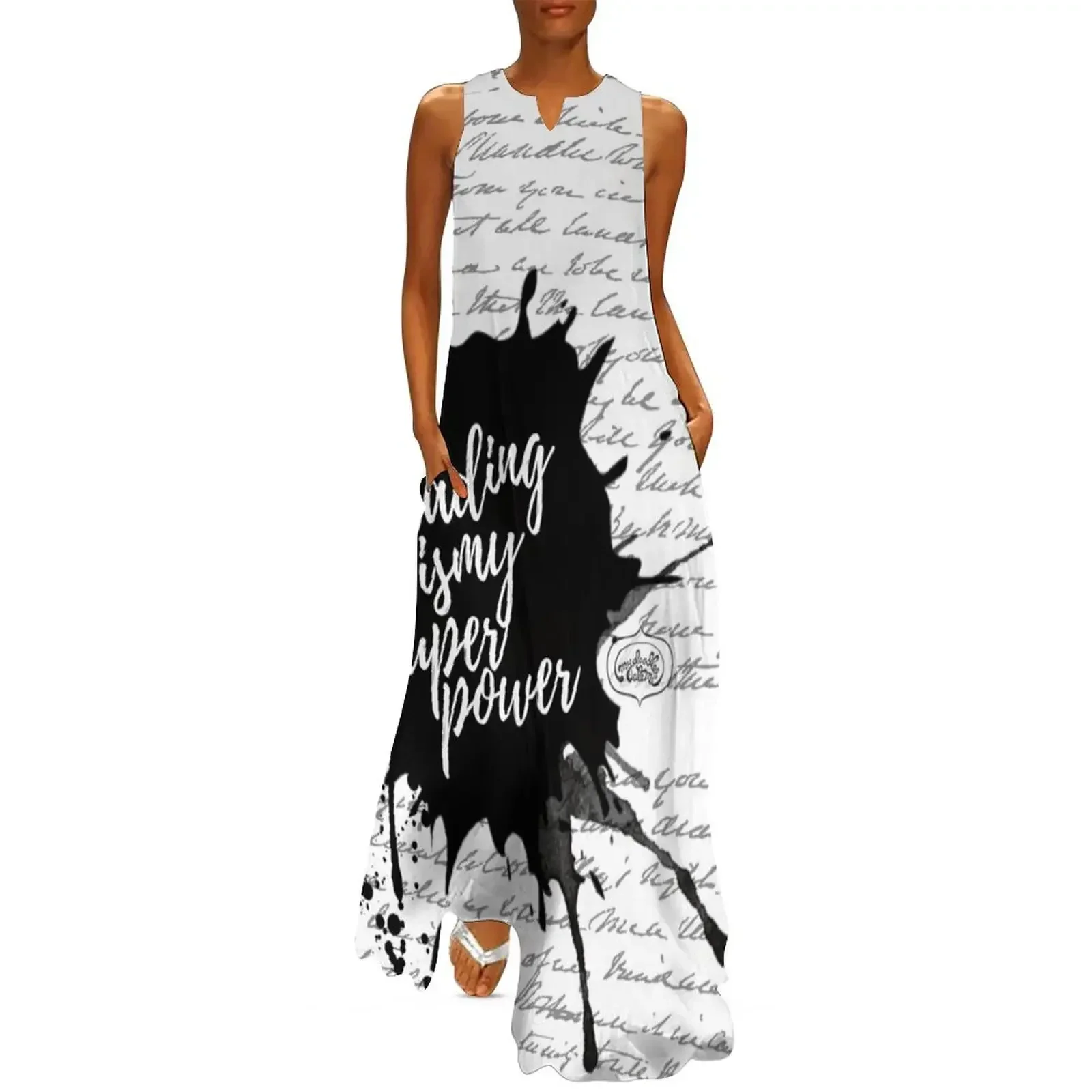 

Reading is my Superpower Ink Splatter Lettering Quote Art (White) Long Dress dresses for official occasions Dress