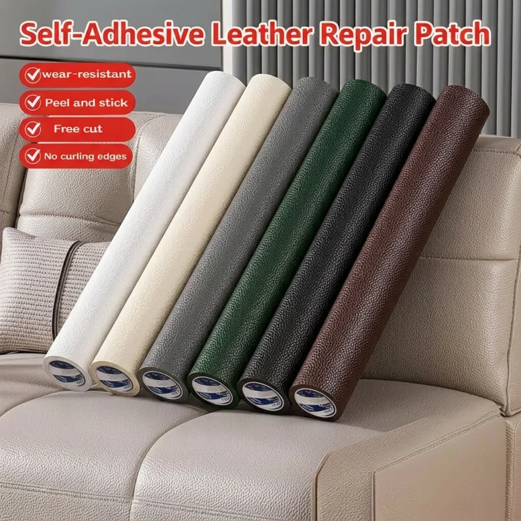 Kit de Remendos de Couro Autoadesivos com Fita Cortável Ideal para Restauração de Sofás, Assentos de Carro, Móveis e Cadeiras