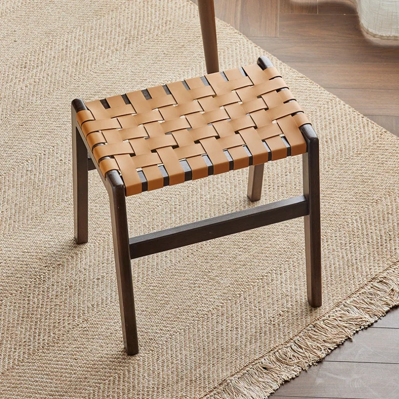 Simple Rattan Woven Square Stool, Comfortable Kitchen Seat, Breathable Makeup Chair for Living Room, Stylish Porch Bench