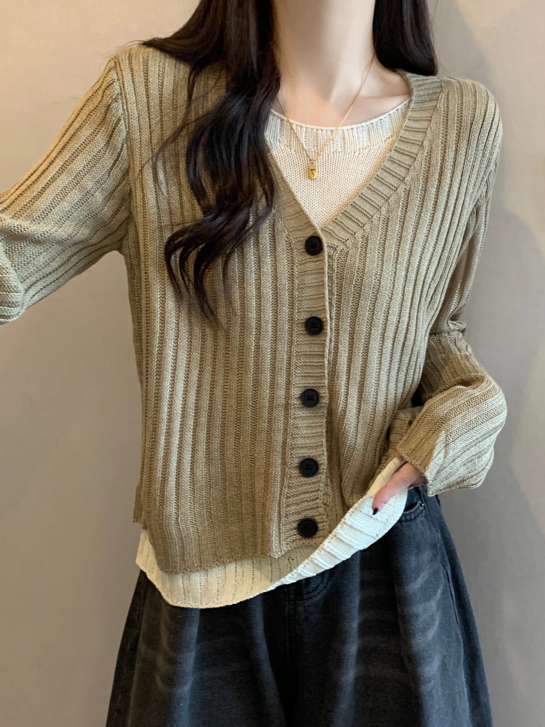 

Ele Knitted Base Layer Irt Women's Faion Innerwear Outerwear Autumn 2025 New Sle Soft Cotton Long Sve V-ne Top
