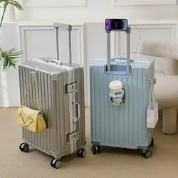 New Multifunction Suitcase Luggage with USB Charging Aluminum Frame +ABS Suitcase Trip Cabin Male and Female Carrier 28/30-inch