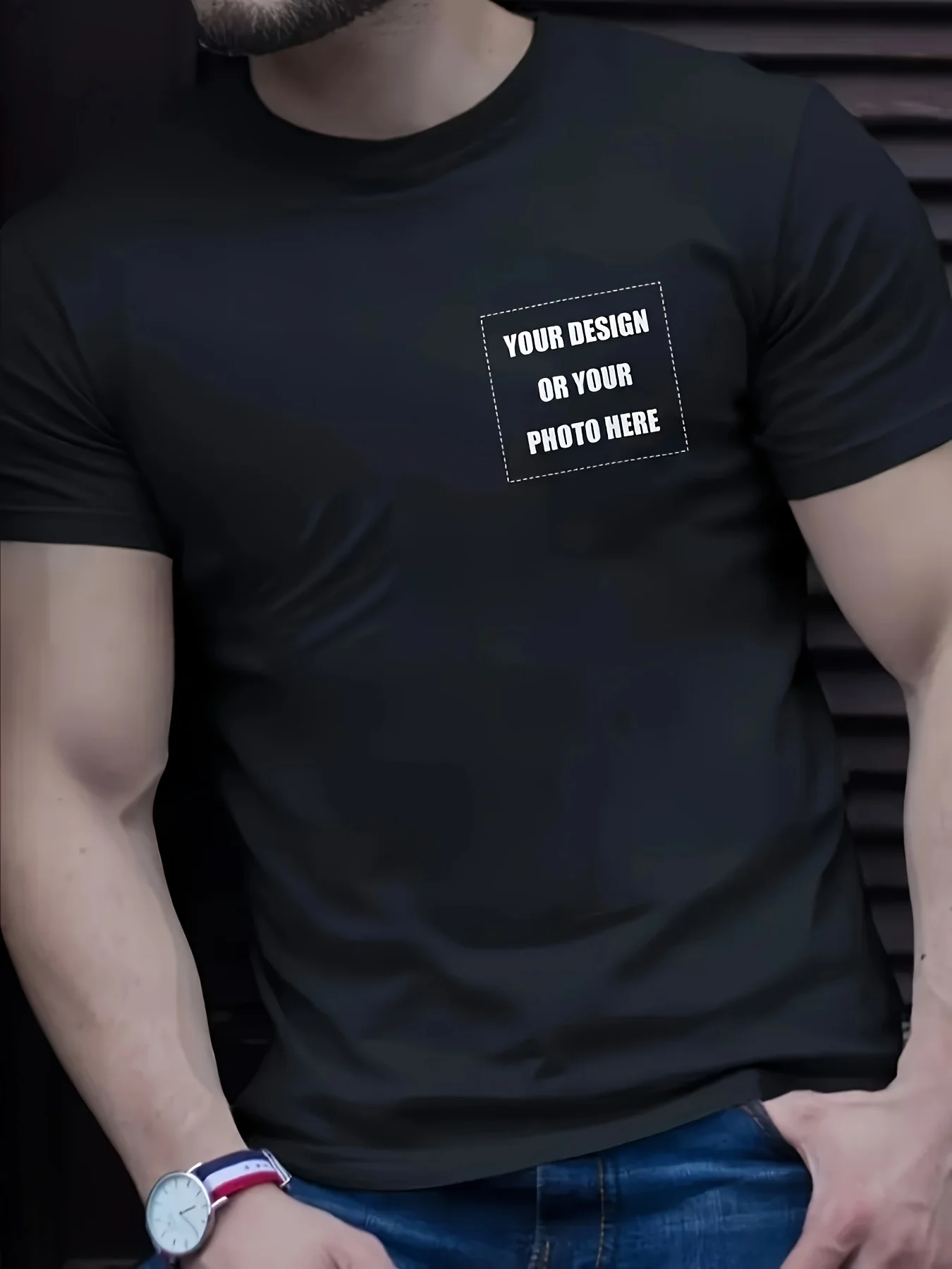 تي شيرت قابل للتخصيص من البوليستر الأسود القابل للتخصيص للرجال بأكمام قصيرة وتصميم شخصي أو طباعة الصور #2